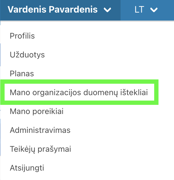 Nuoroda į organizacijos duomenų išteklius